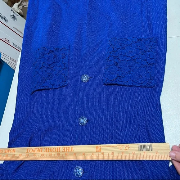 St. John Royal Blue Button Front Longline Cardigan Size 10 - Picture 10 of 10